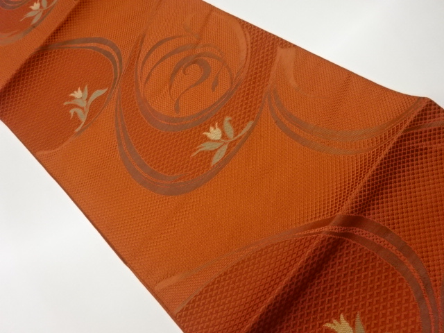 本場筑前博多曲線に草花模様織出し名古屋帯